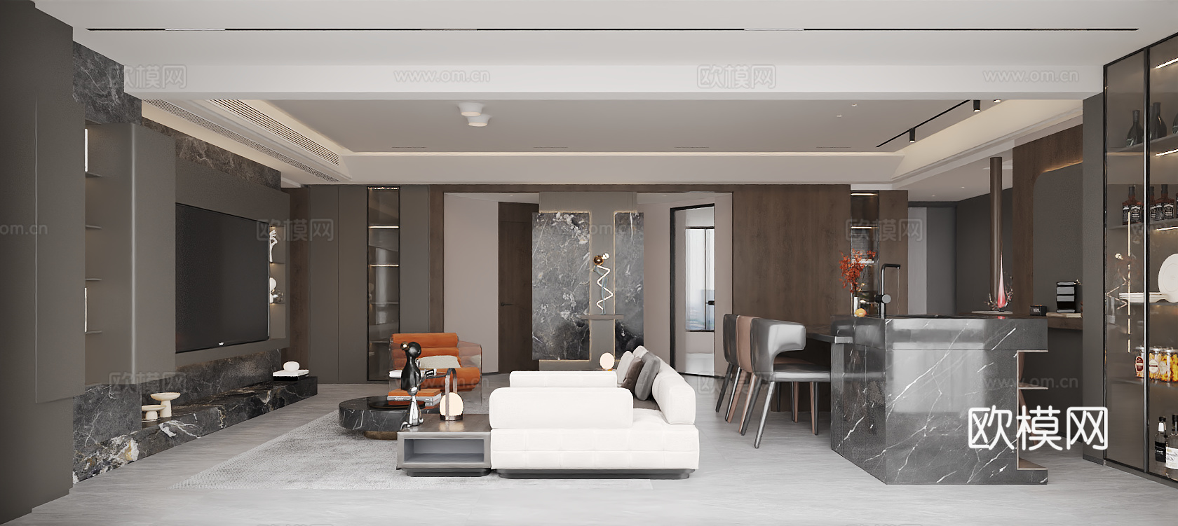 轻奢意式大平层 样板间 最新全套施工图 效果图合集cad施工图