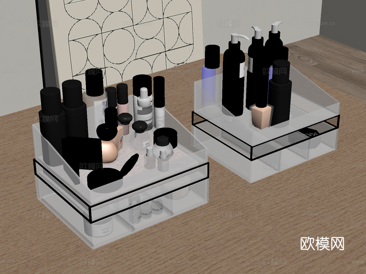 现代化妆品组合 装饰摆件 护肤品 装饰品su模型
