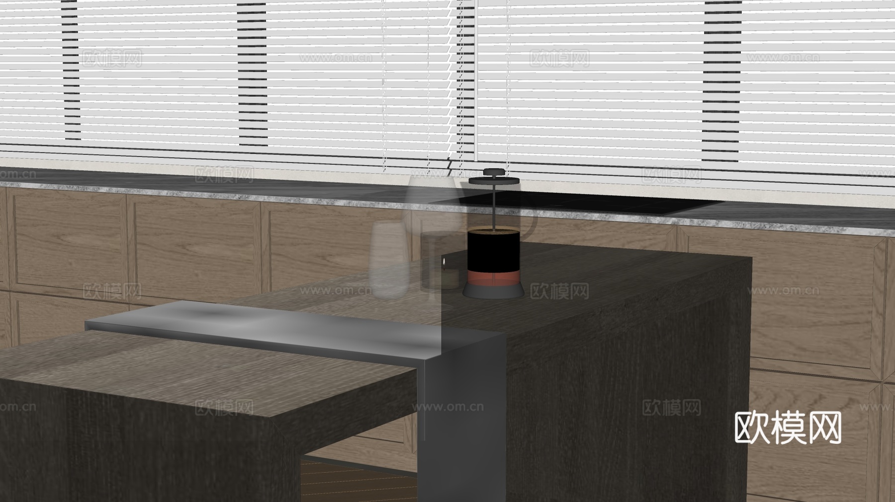 现代简约法压壶 饮品器具 法式压滤壶 高矮玻璃杯 茶蜡杯su模型