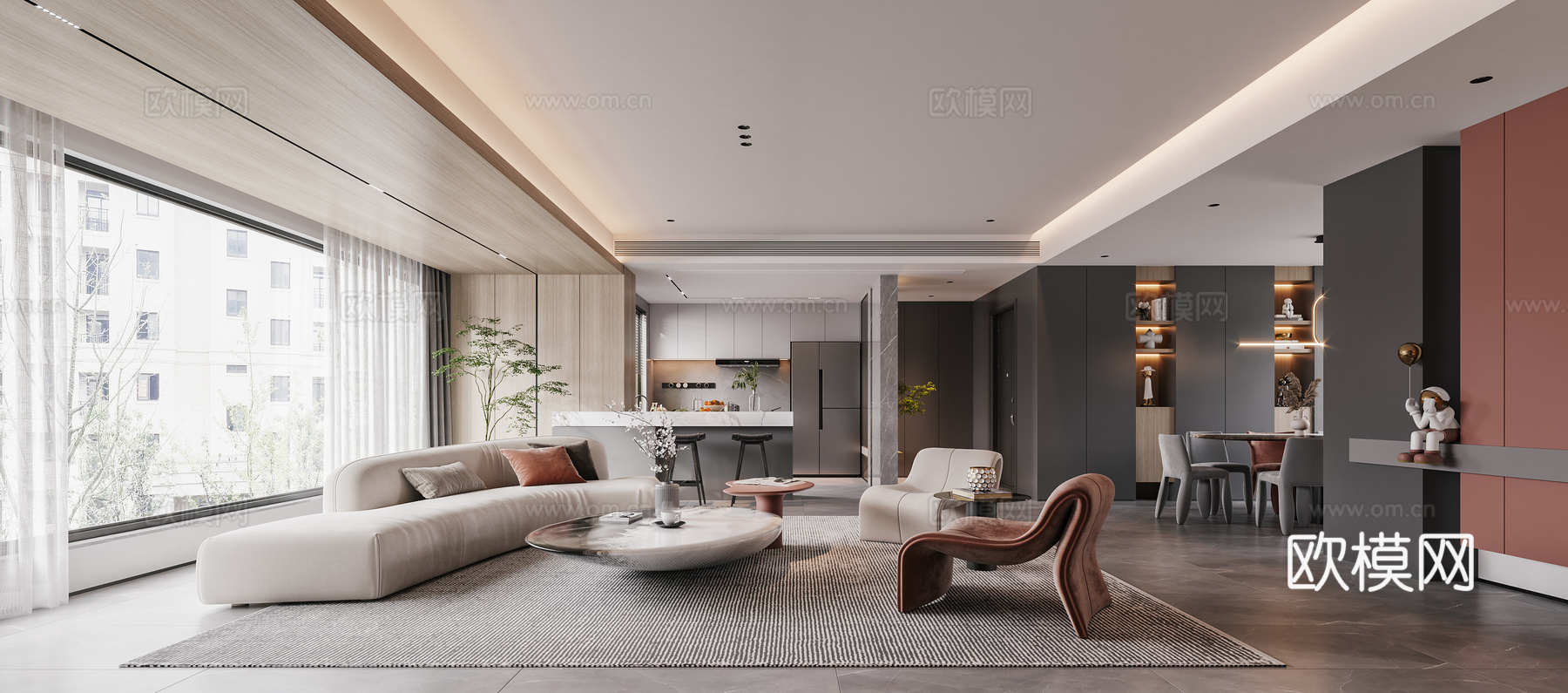 轻奢大平层 样板间 最新全套施工图 效果图合集cad施工图下载（渲染图1）