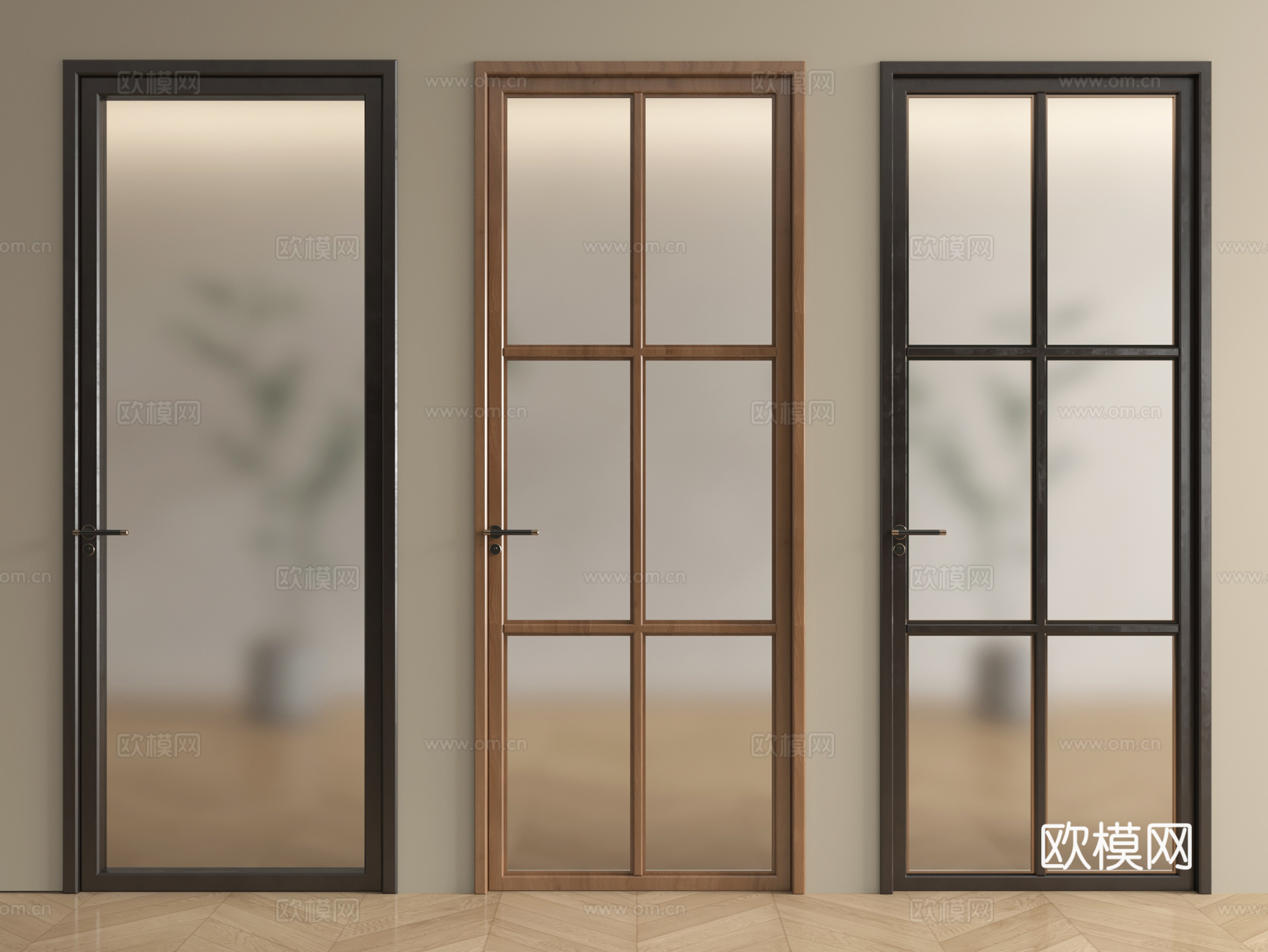 现代玻璃门组合 单开门 厨卫门 长虹玻璃门su模型