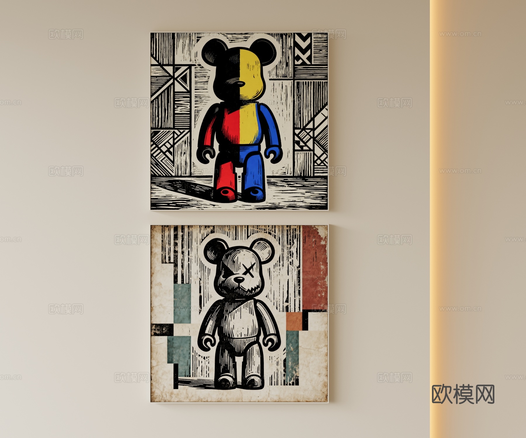 现代抽象卡通挂画组合su模型