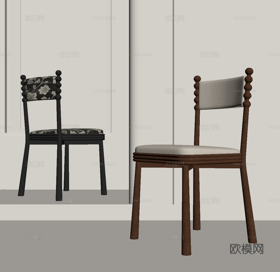 法式中古餐椅 椅子 木椅su模型