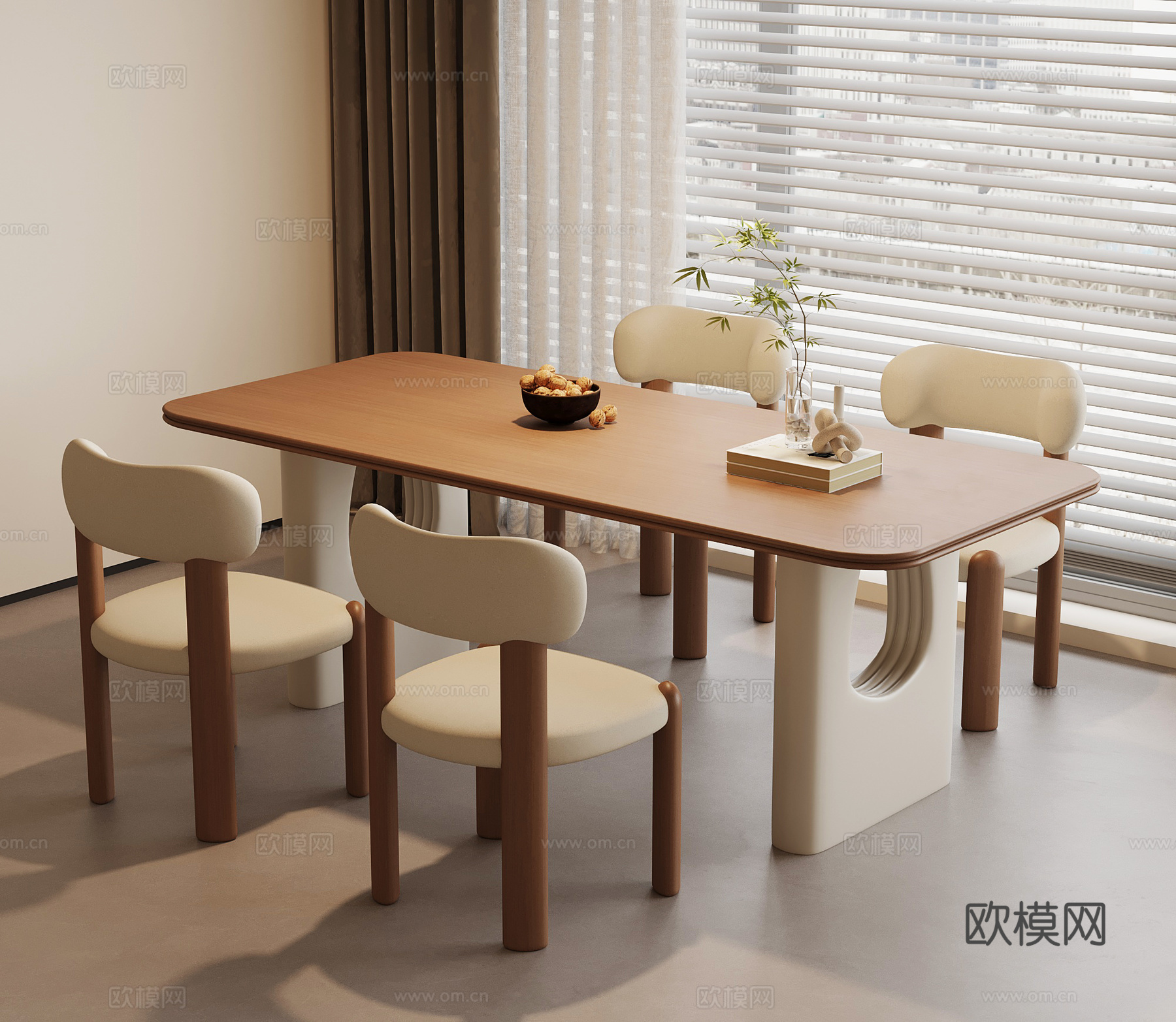 现代奶油餐桌椅su模型