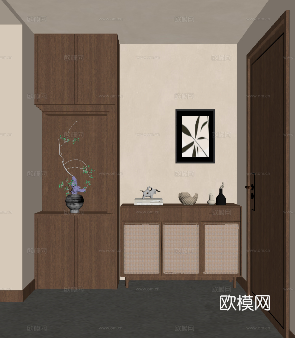 中古风入户门厅 鞋柜su模型