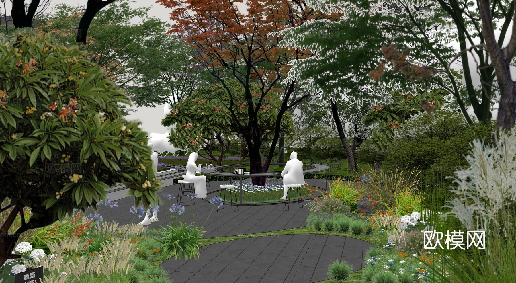 现代公园景观 林下空间 户外座椅 园林景观su模型su模型