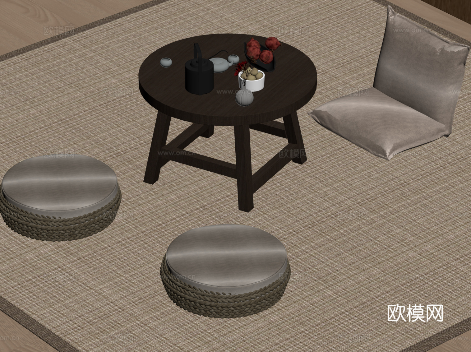 新中式茶桌椅 小茶台su模型