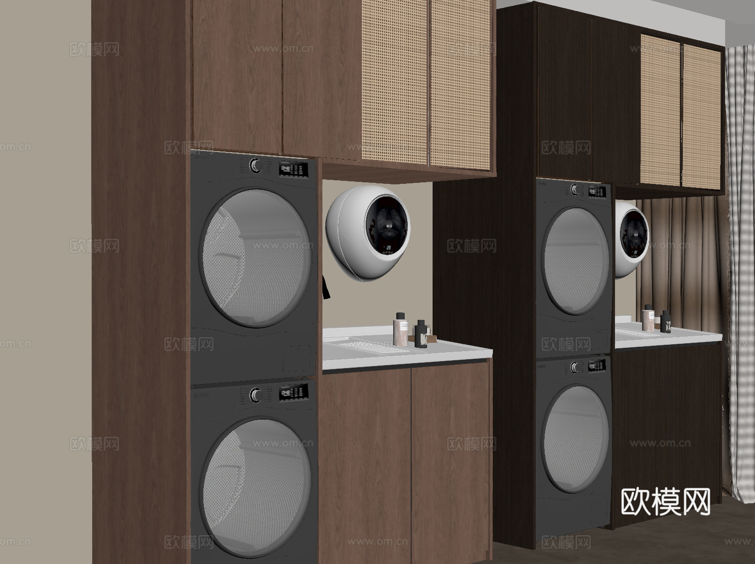 中古风洗衣机柜 阳台柜su模型