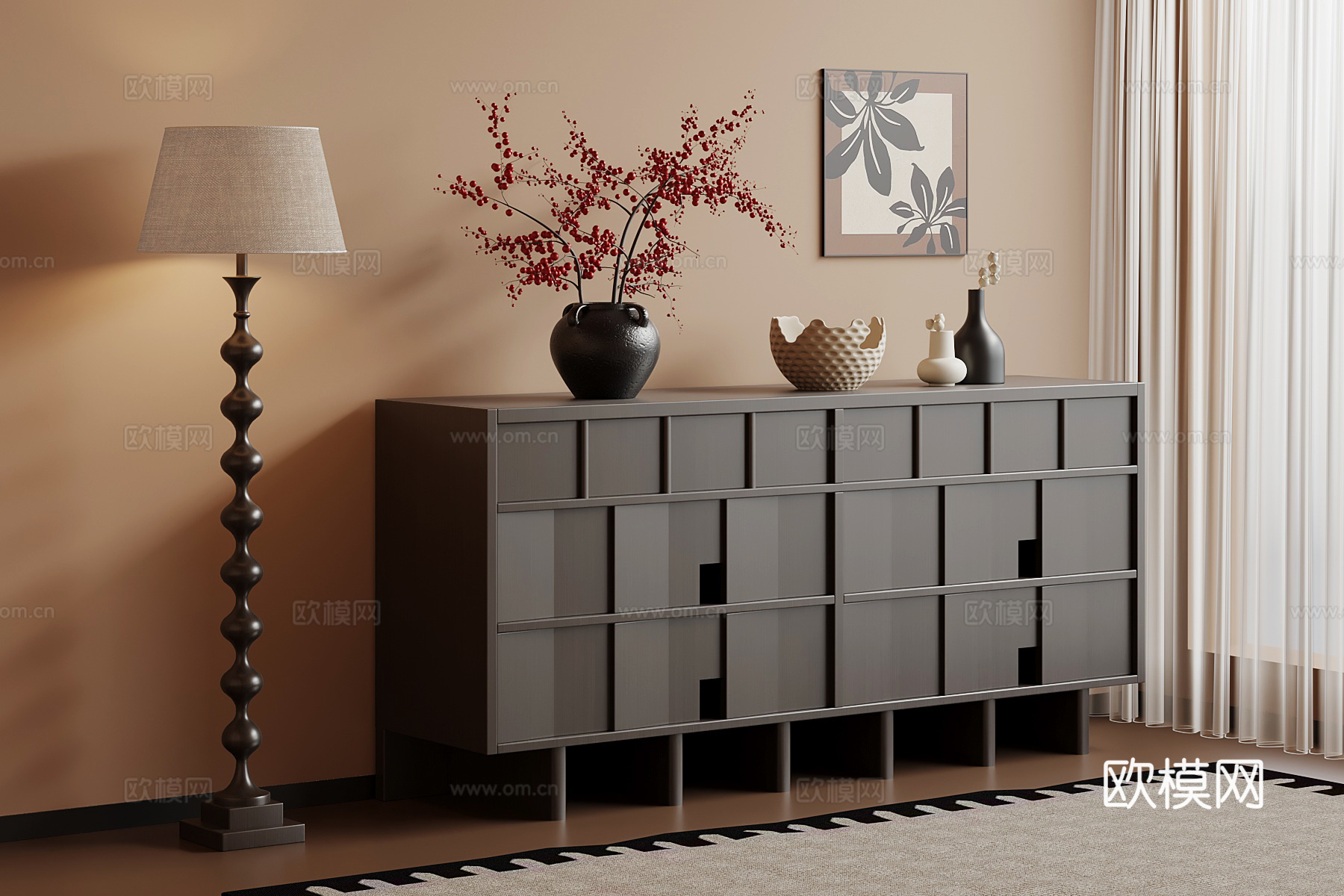 中古风玄关柜 边柜su模型