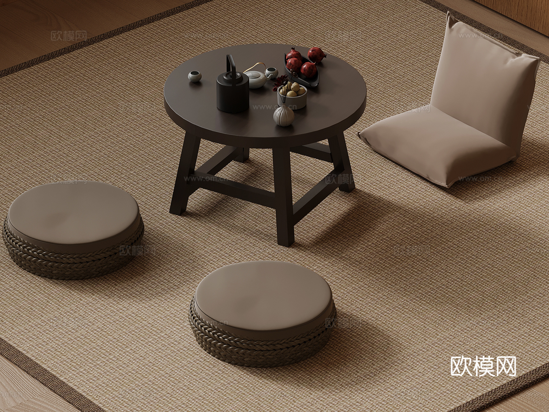 新中式茶桌椅 小茶台su模型