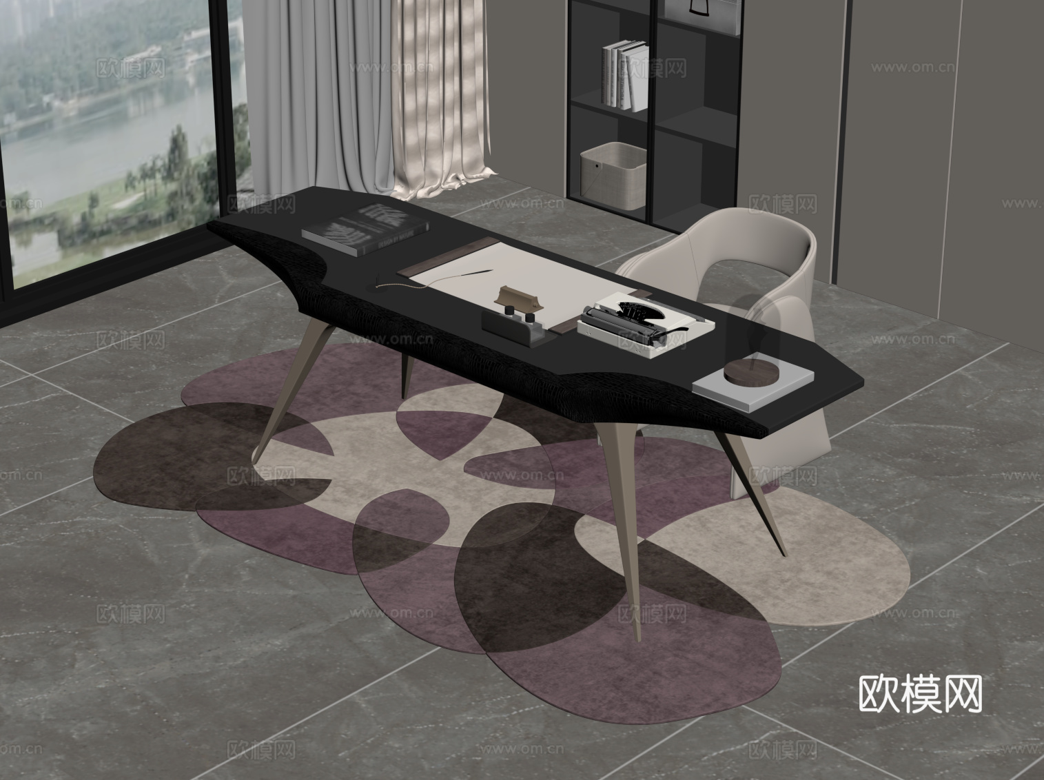 现代简约书桌椅 办公桌椅su模型