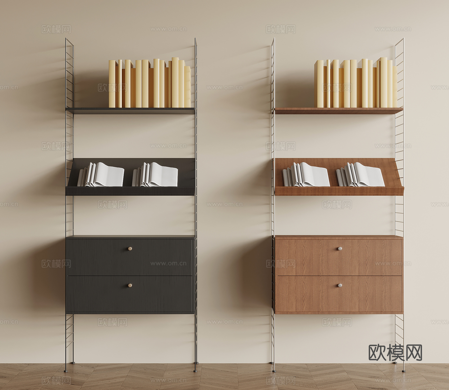 现代中古风书架 书柜 置物架su模型