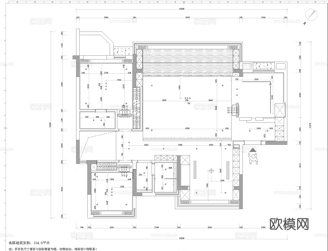 轻奢大平层 样板间 最新全套施工图 效果图合集cad施工图下载（渲染图5）