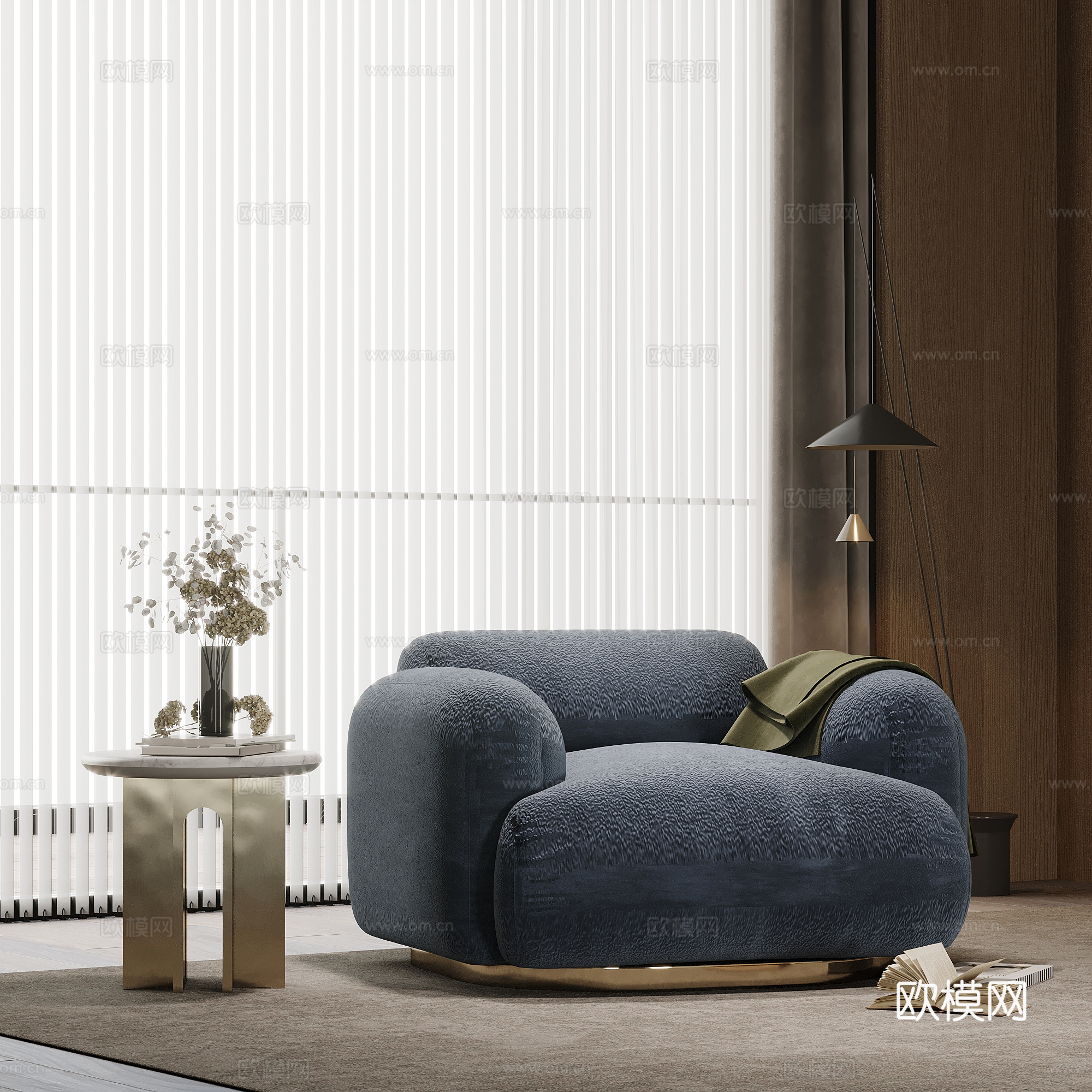 现代休闲沙发 单人沙发 边几su模型