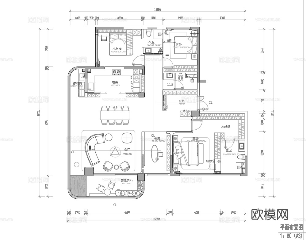 轻奢大平层 样板间 最新全套施工图 效果图合集cad施工图
