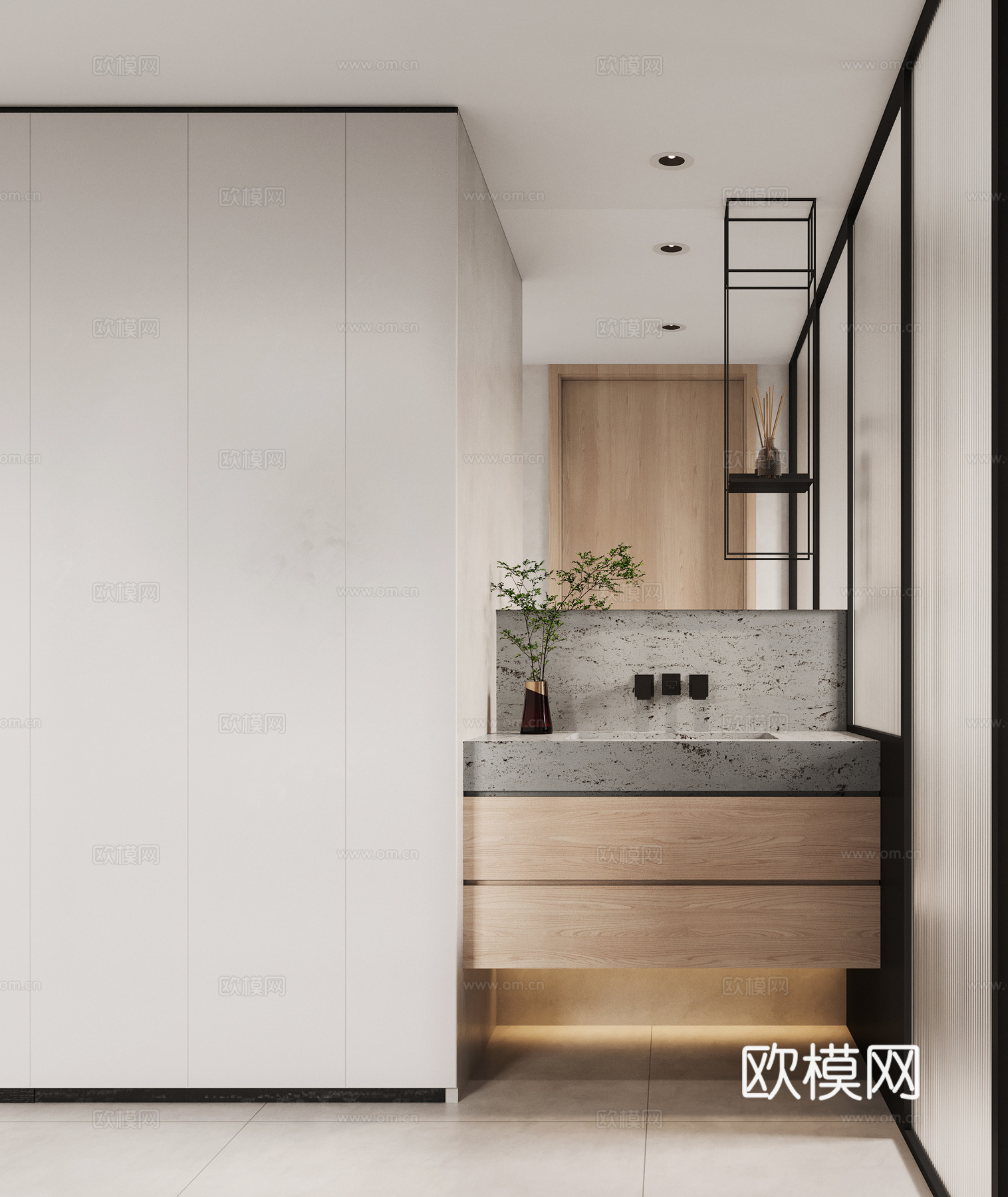 轻奢原木风 样板间 最新全套施工图 效果图合集cad施工图下载（渲染图2）