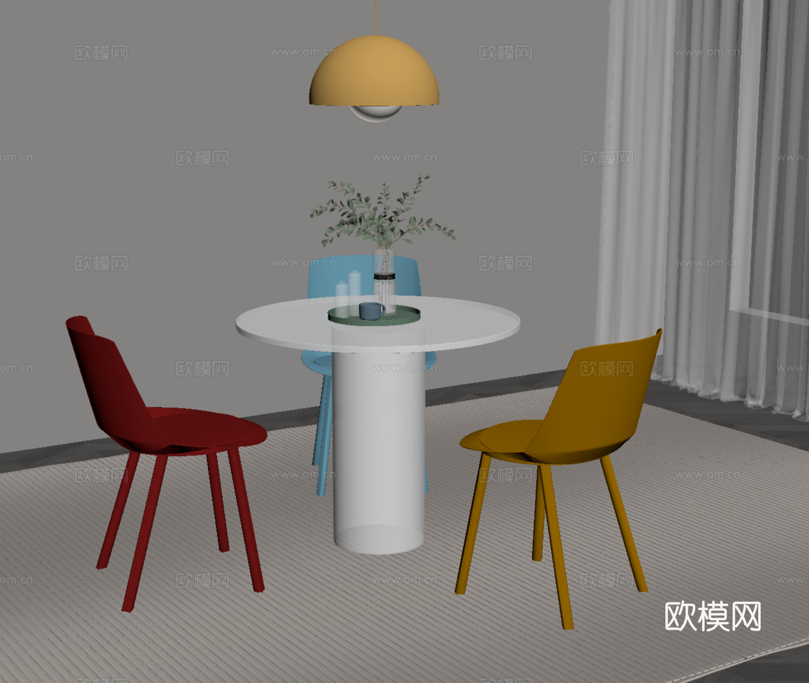 现代简约休闲桌椅 多巴胺桌椅su模型