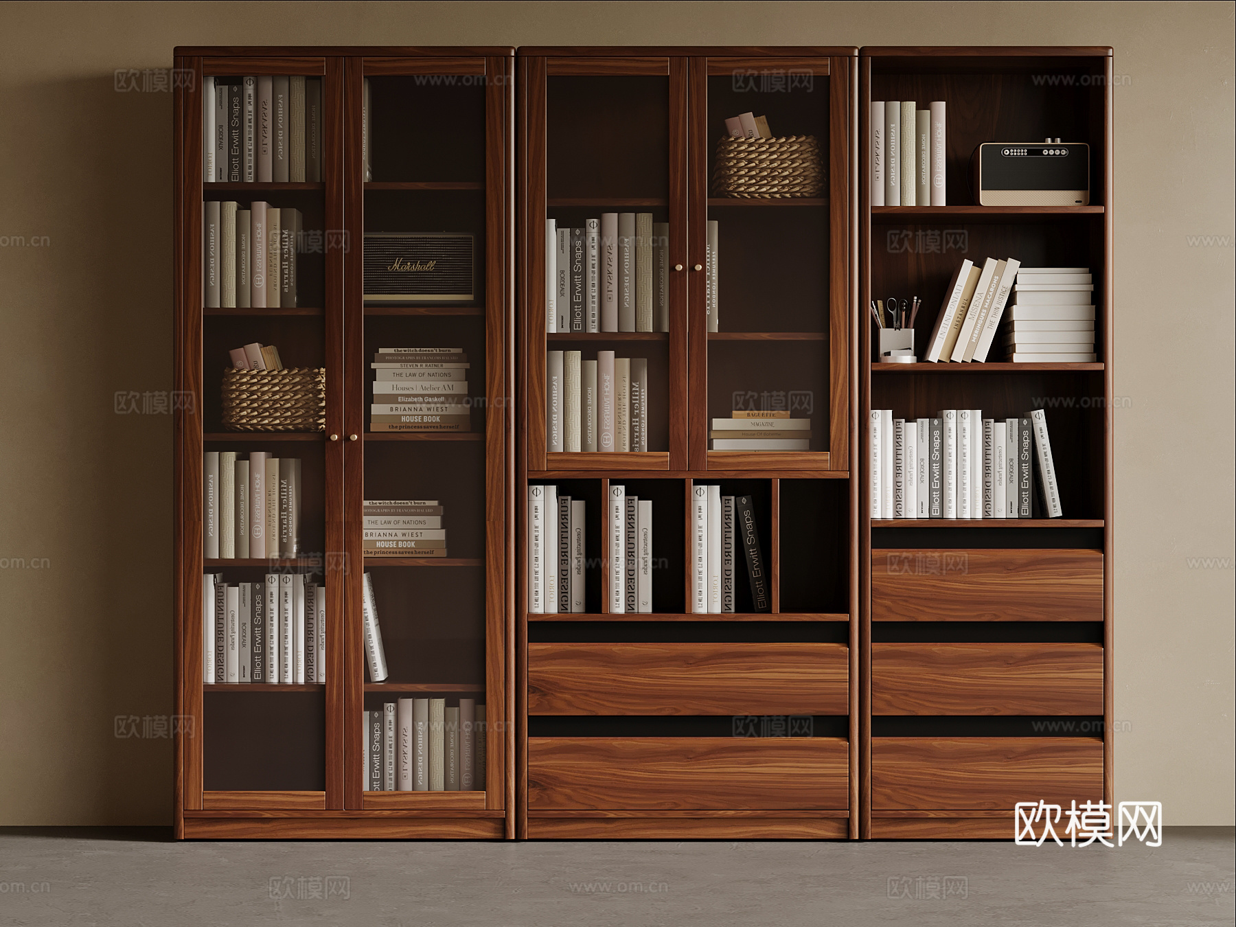 新中式书柜 办公室独立书柜su模型