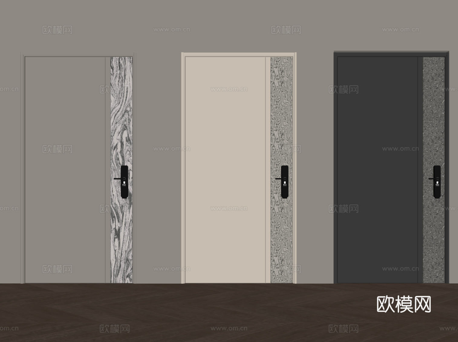 现代子母门 入户门su模型