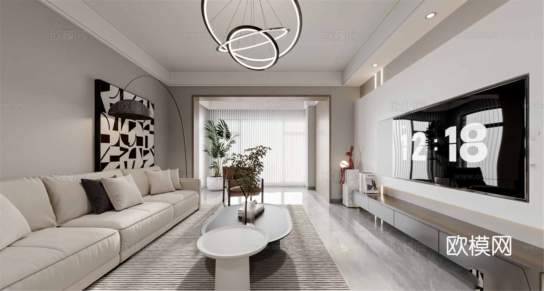 轻奢大平层 样板间 最新全套施工图 效果图合集cad施工图下载（渲染图3）