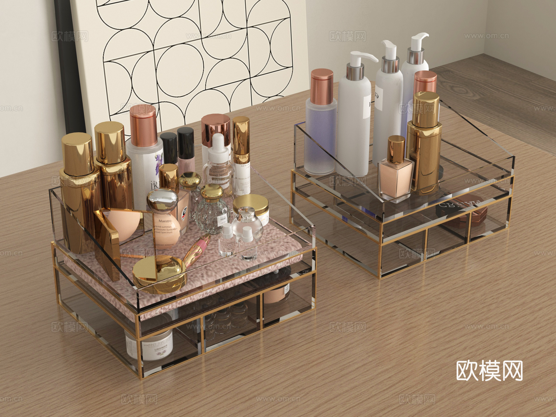 现代化妆品组合 装饰摆件 护肤品 装饰品su模型