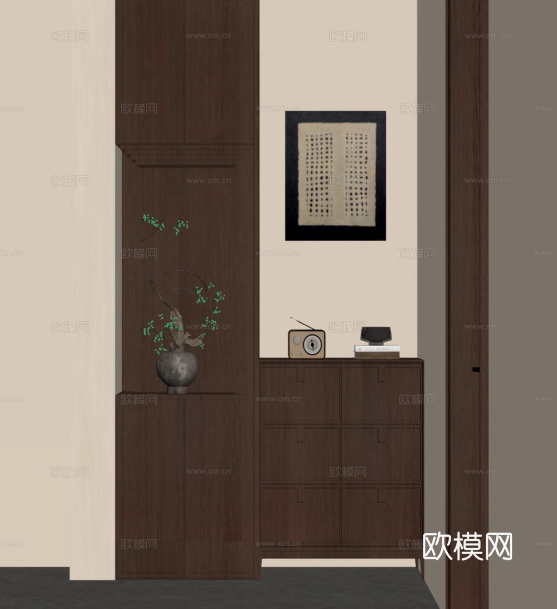 新中式入户玄关su模型