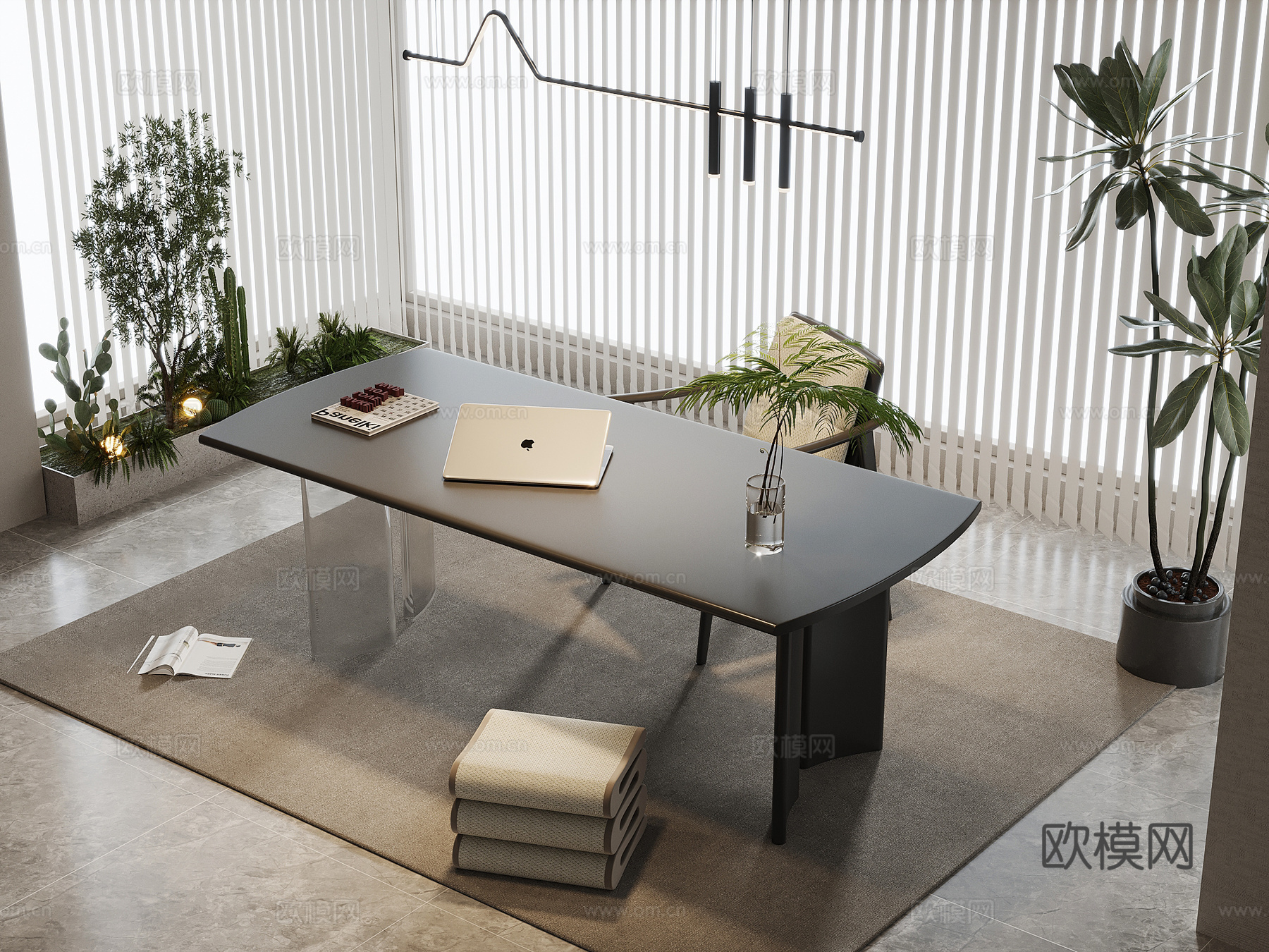 现代简约书桌椅 办公桌椅su模型