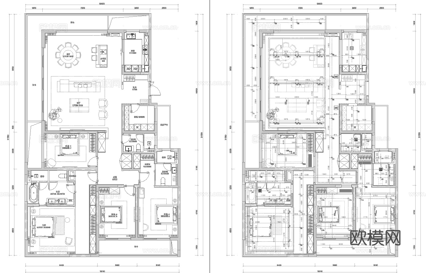 轻奢大平层 样板间 最新全套施工图 效果图合集cad施工图
