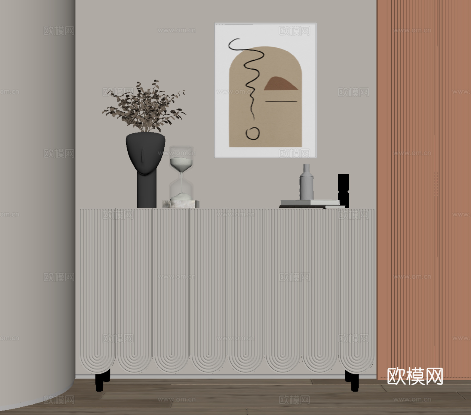 现代奶油风玄关柜 边柜su模型