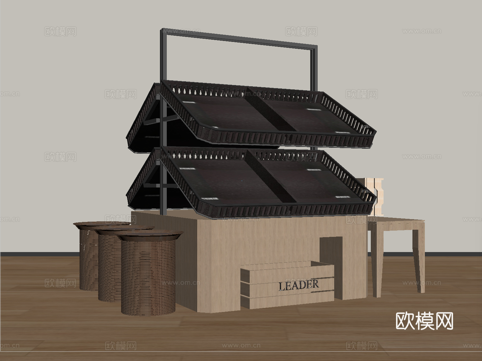 现代超市货架 置物架su模型