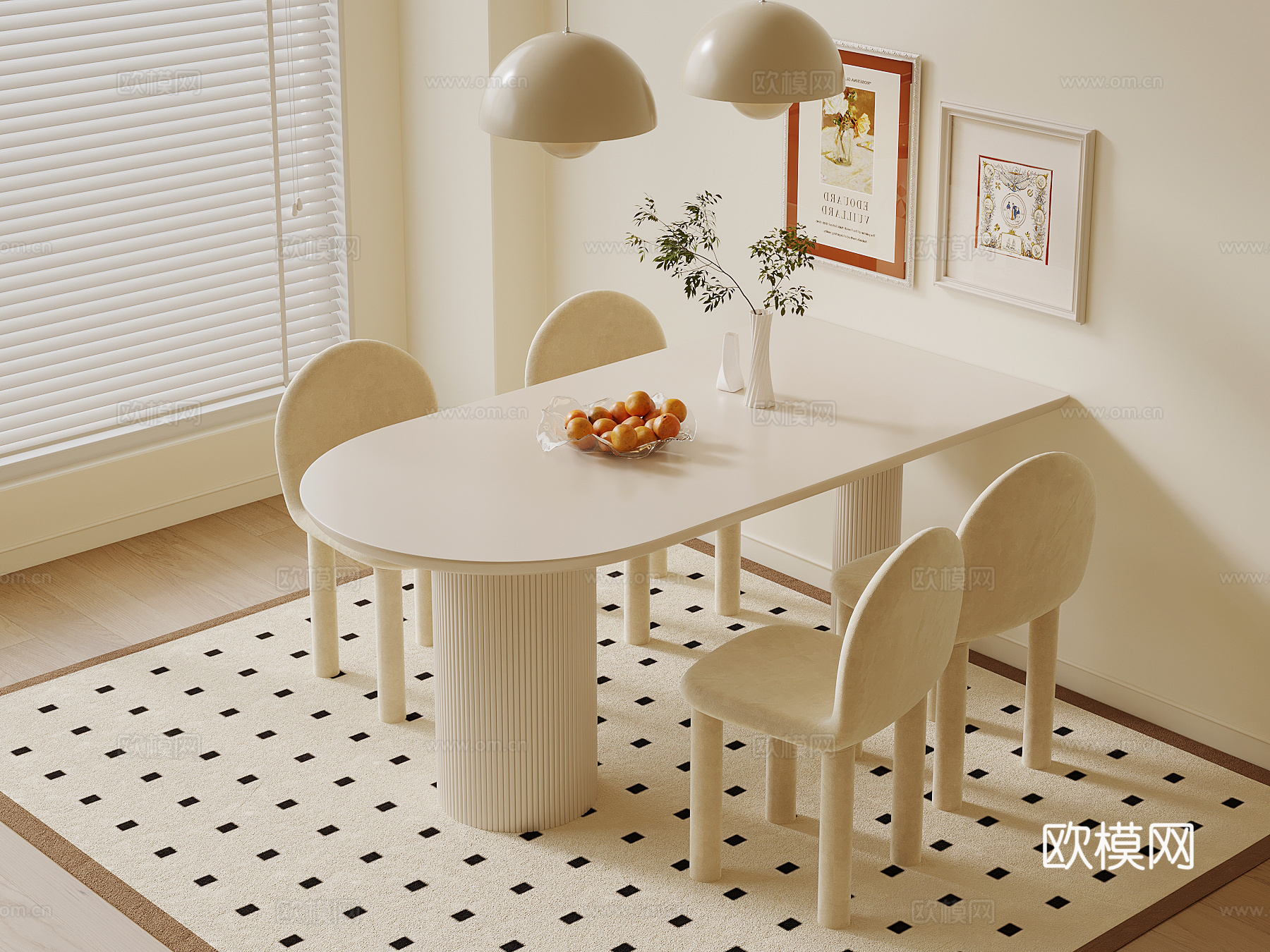 现代奶油风书桌su模型