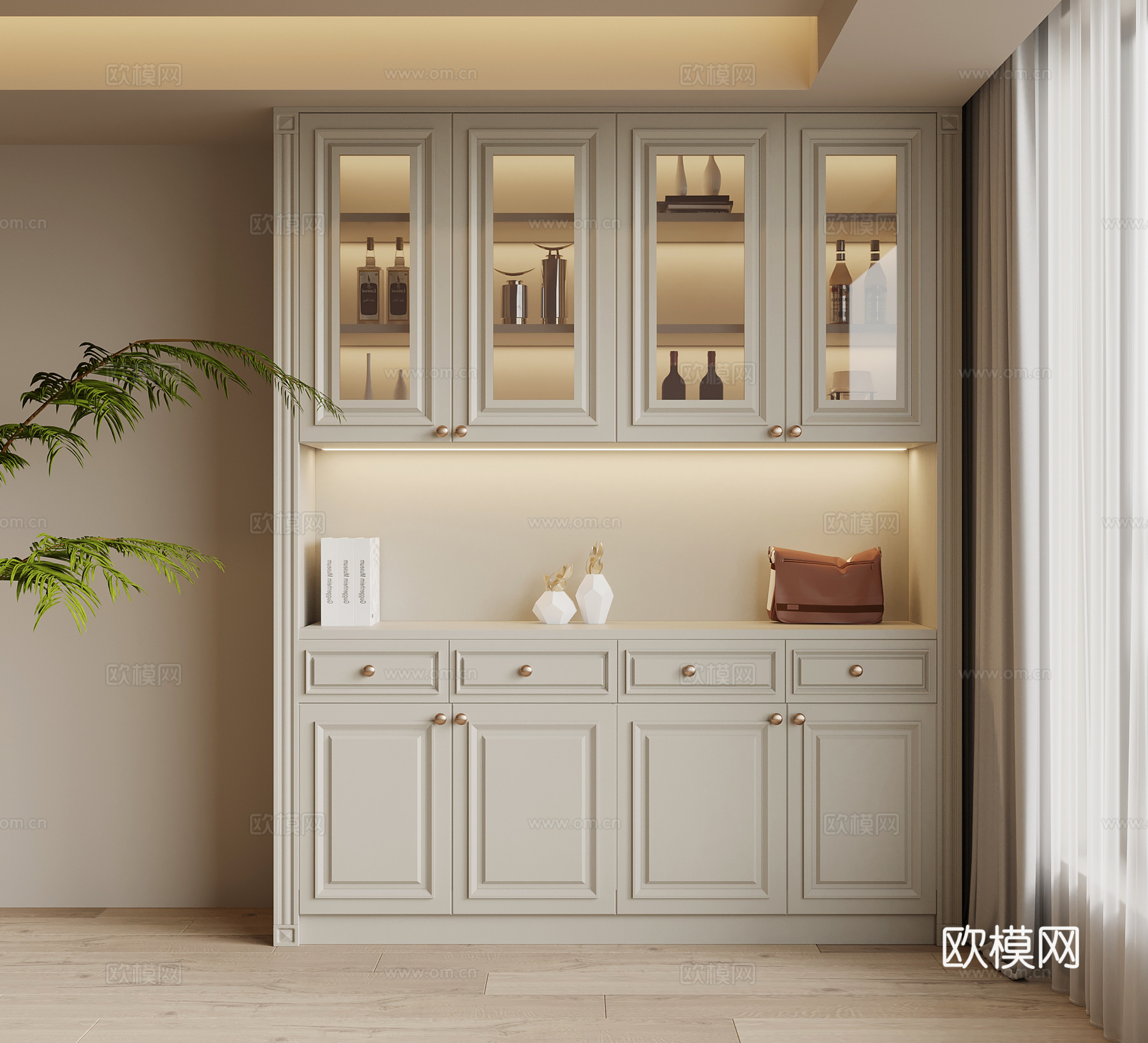 法式奶油风酒柜 餐边柜su模型