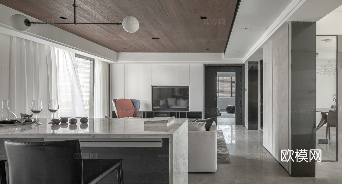 轻奢大平层 样板间 最新全套施工图 效果图合集cad施工图下载（渲染图1）