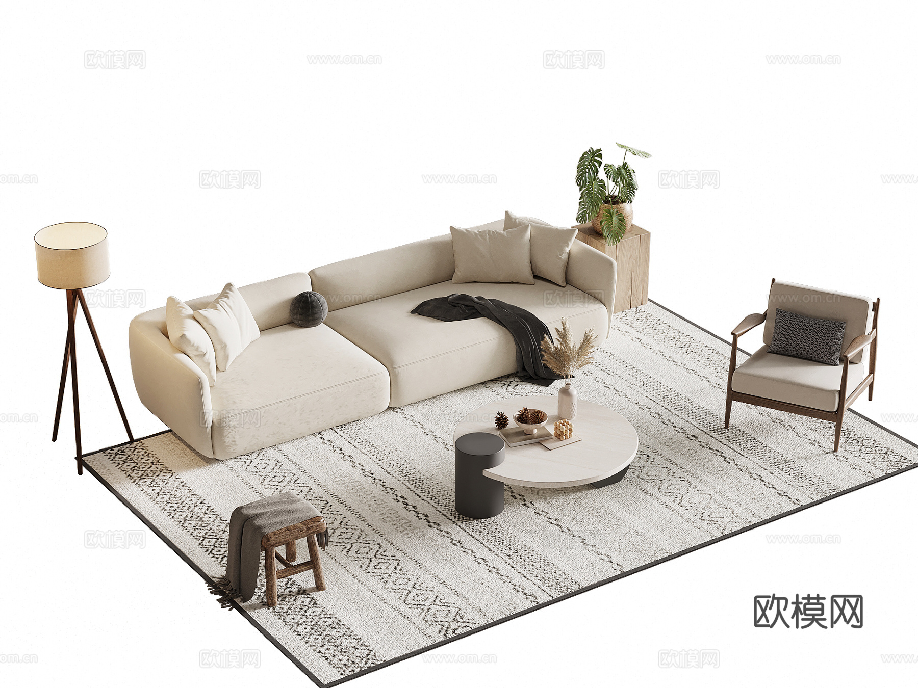 宋式风沙发茶几组合su模型