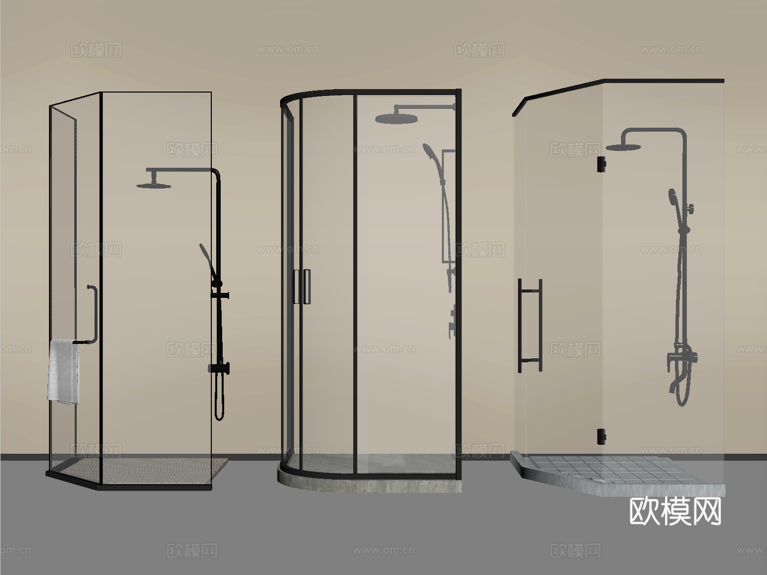现代淋浴房 淋浴间 花洒 弧形su模型