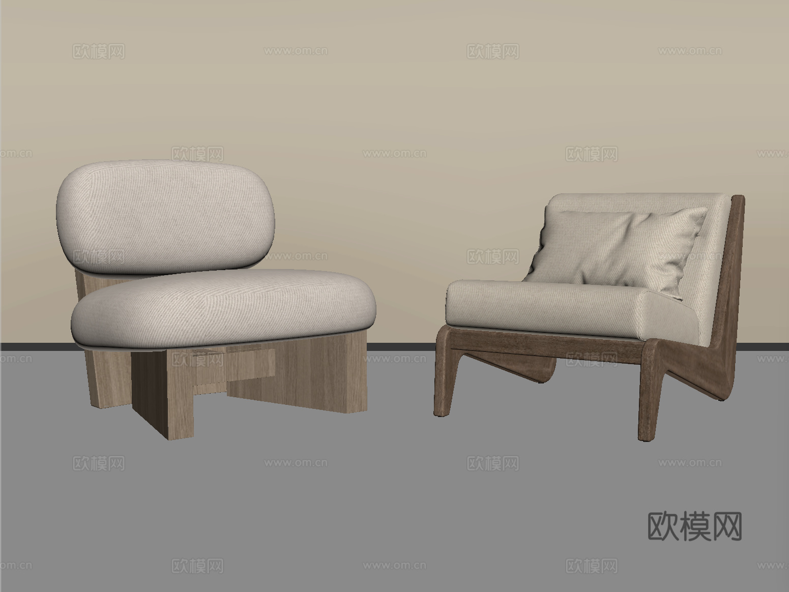 侘寂风沙发椅 休闲椅 布艺沙发su模型