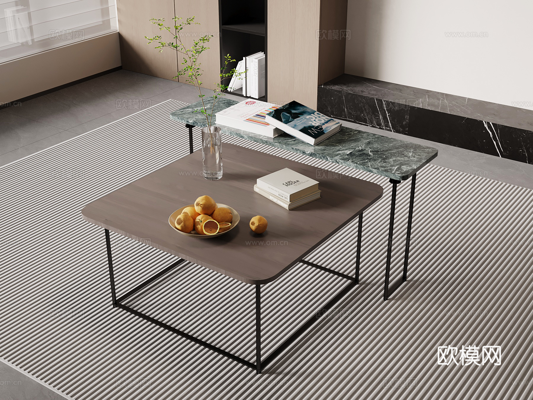 现代意式茶几 方形茶几 大理石茶几3d模型下载