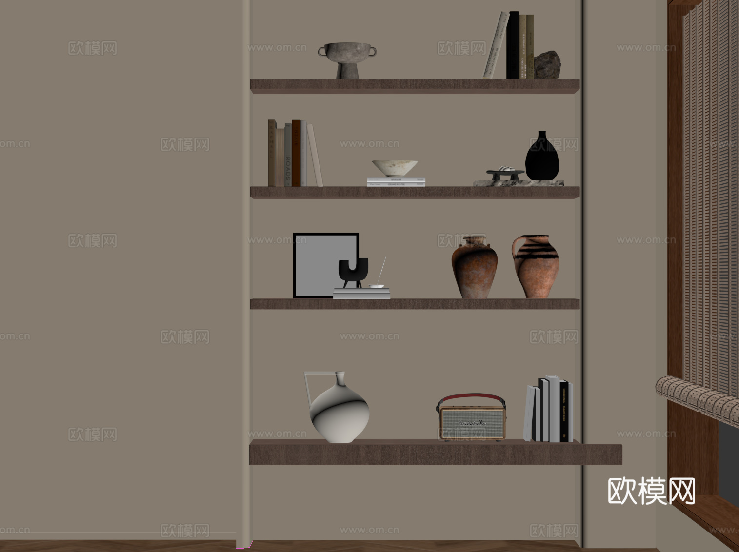 中古风置物架 书架su模型