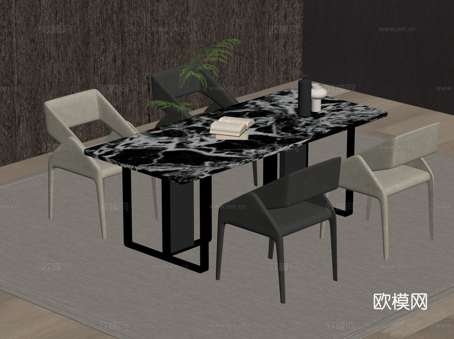 现代意式餐桌椅 条形餐桌su模型