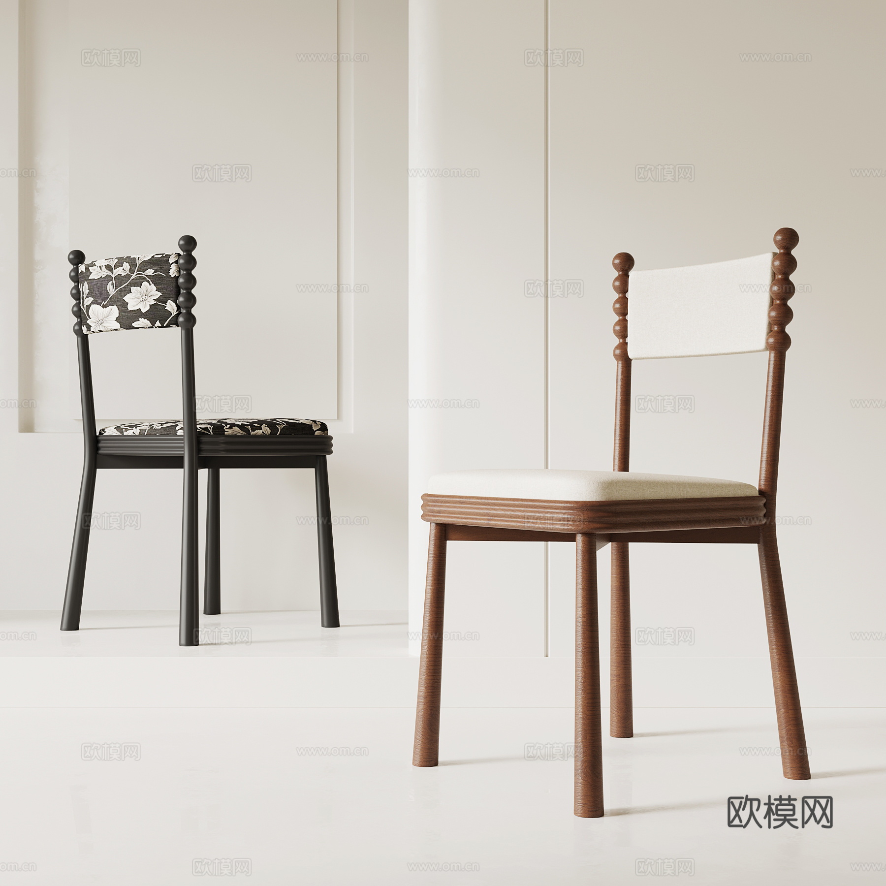 法式中古餐椅 椅子 木椅su模型