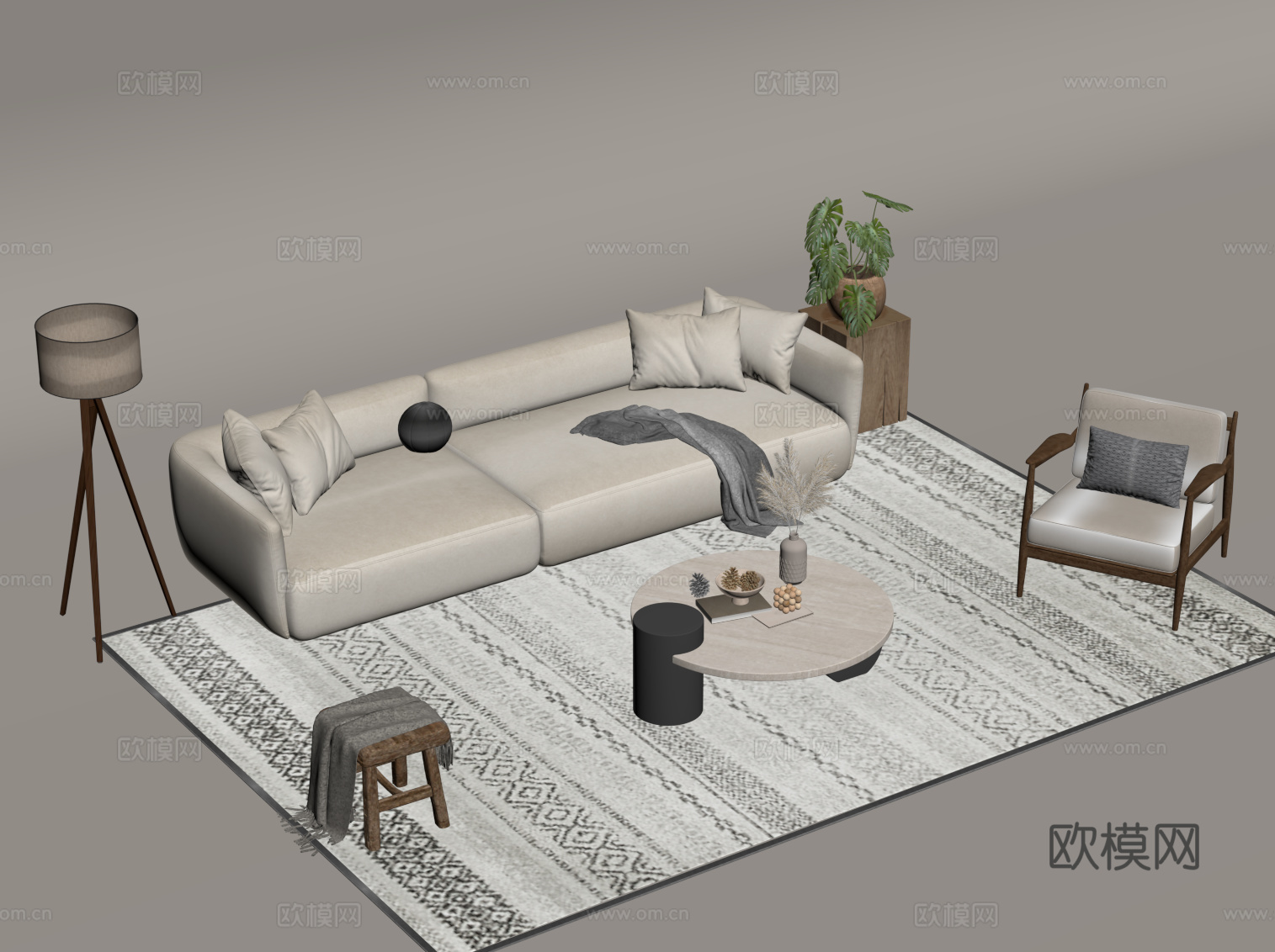 宋式风沙发茶几组合su模型