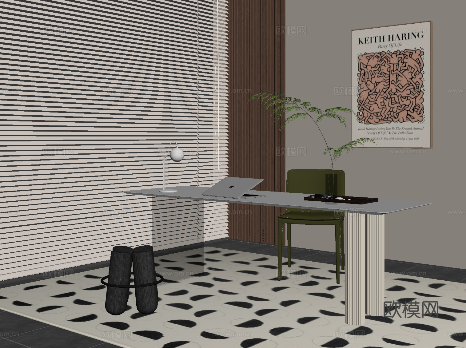 现代简约书桌椅 办公桌椅su模型