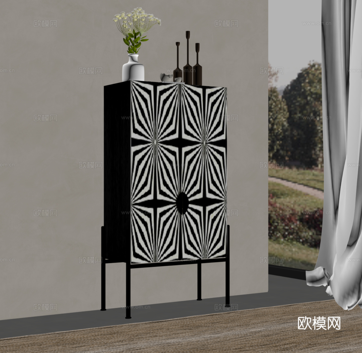 法式复古风玄关柜 边柜 半高柜su模型