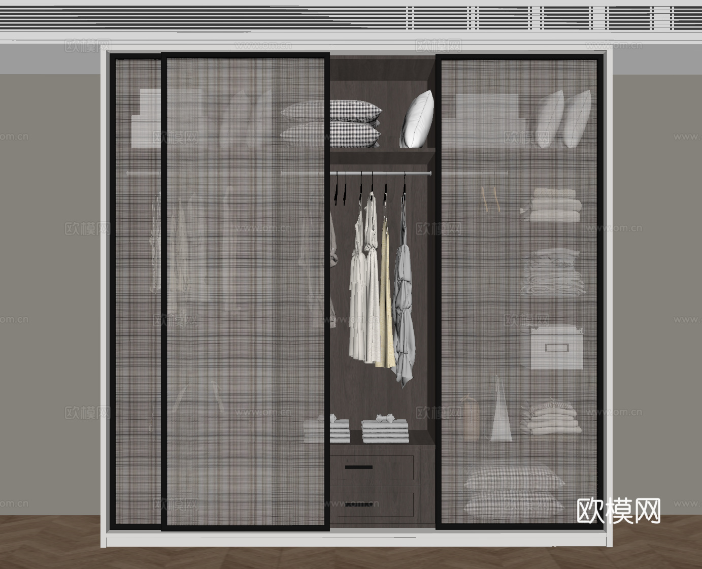 现代意式衣柜 玻璃衣柜su模型