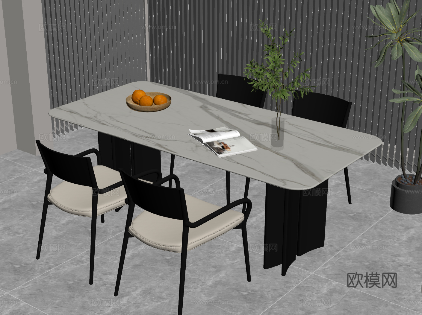 现代意式餐桌椅su模型