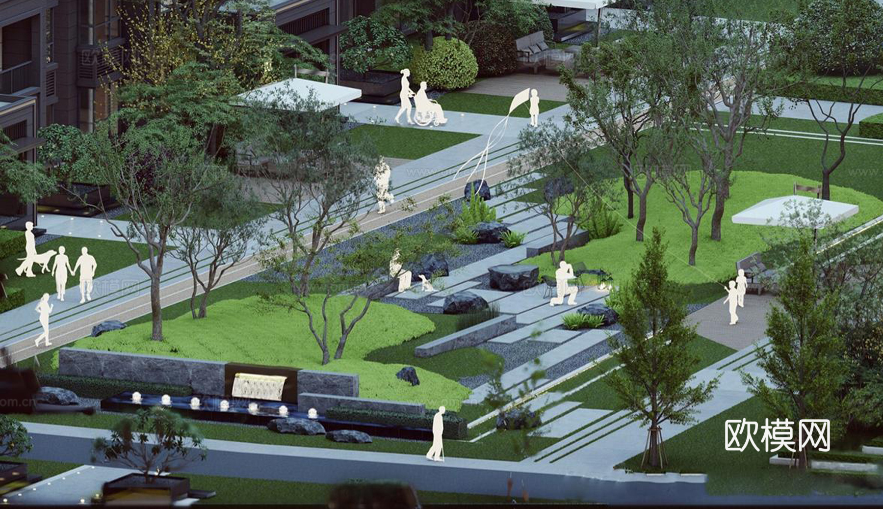 现代小区景观 园林景观su模型