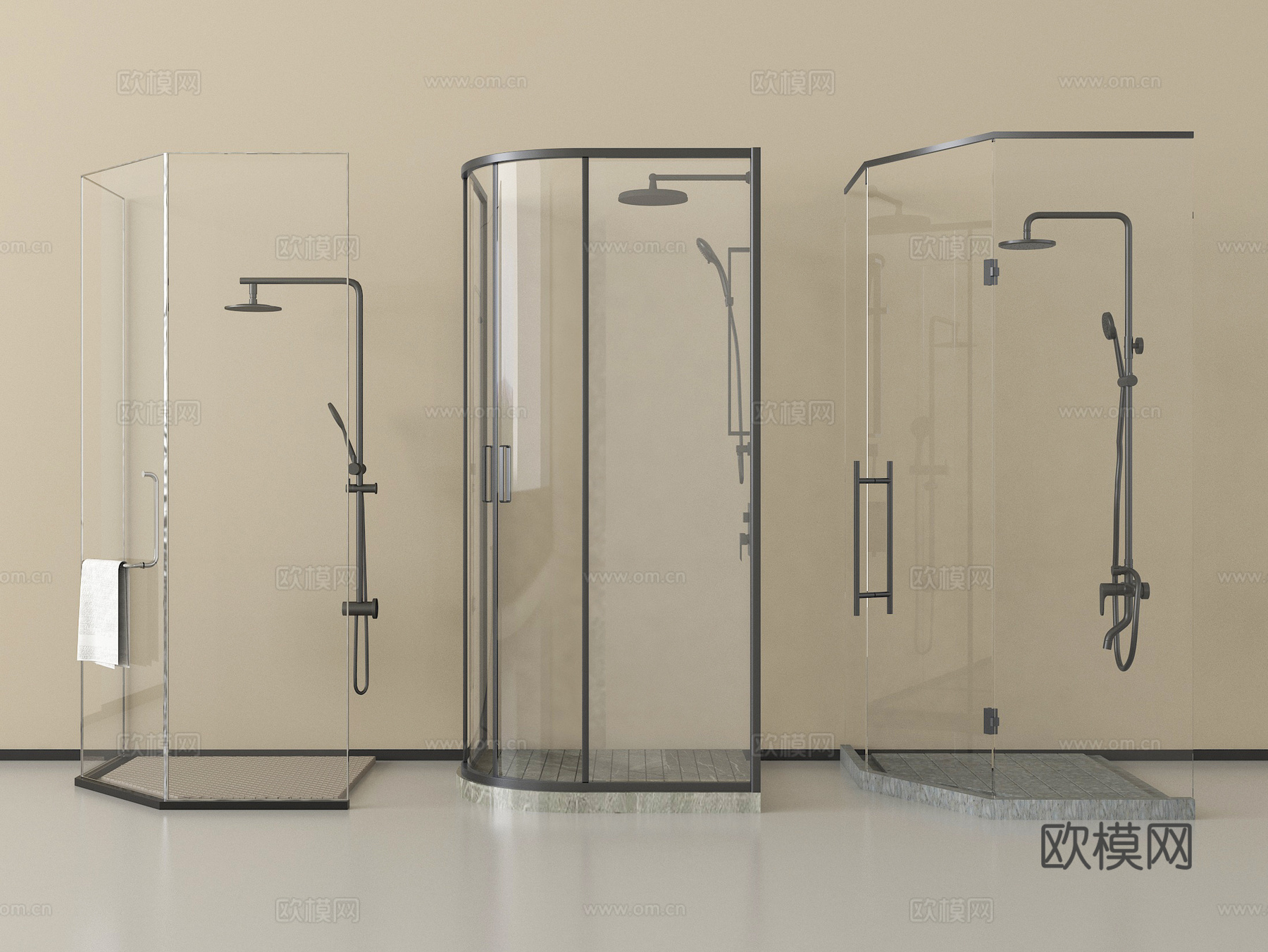 现代淋浴房 淋浴间 花洒 弧形3d模型下载
