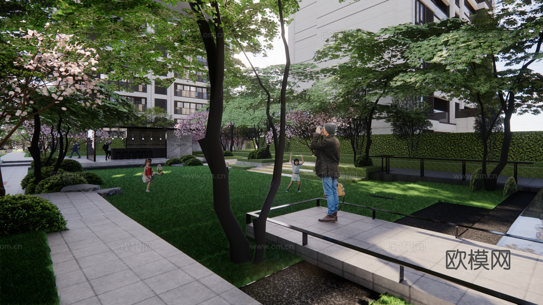 现代公园景观 林下空间 户外座椅su模型