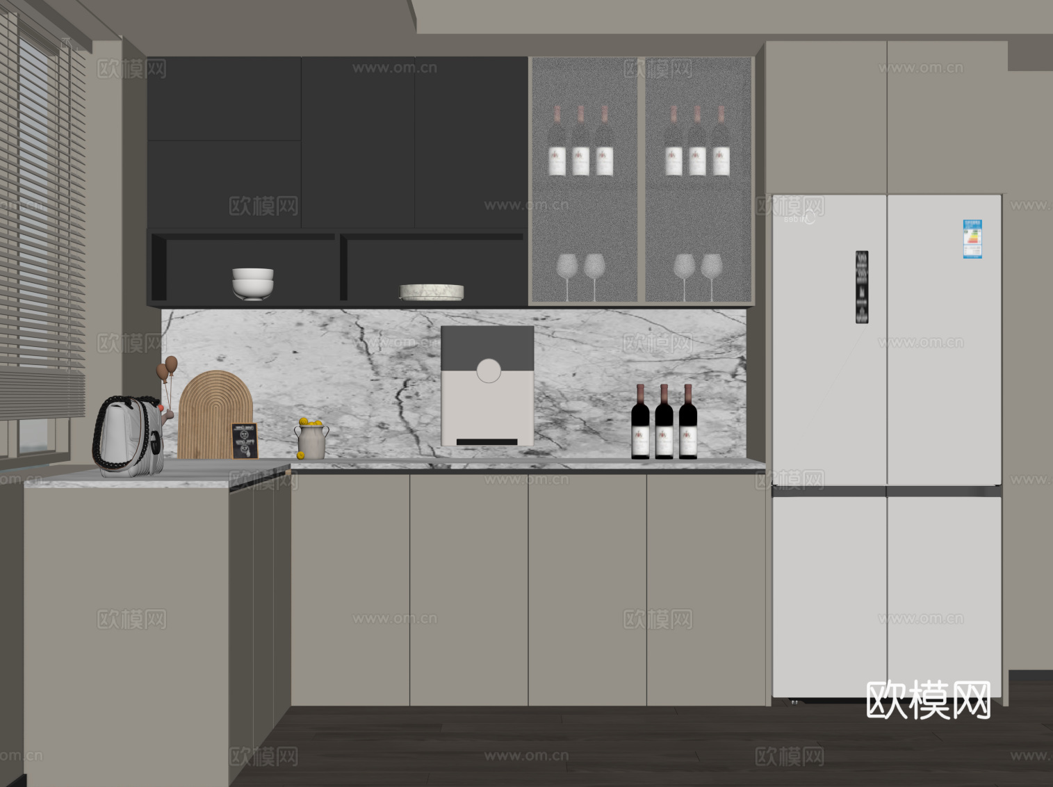 现代橱柜 餐边柜su模型
