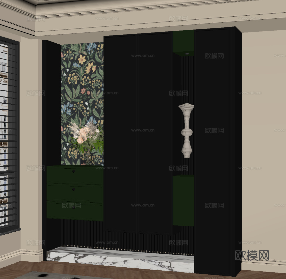 法式复古鞋柜 玄关柜su模型